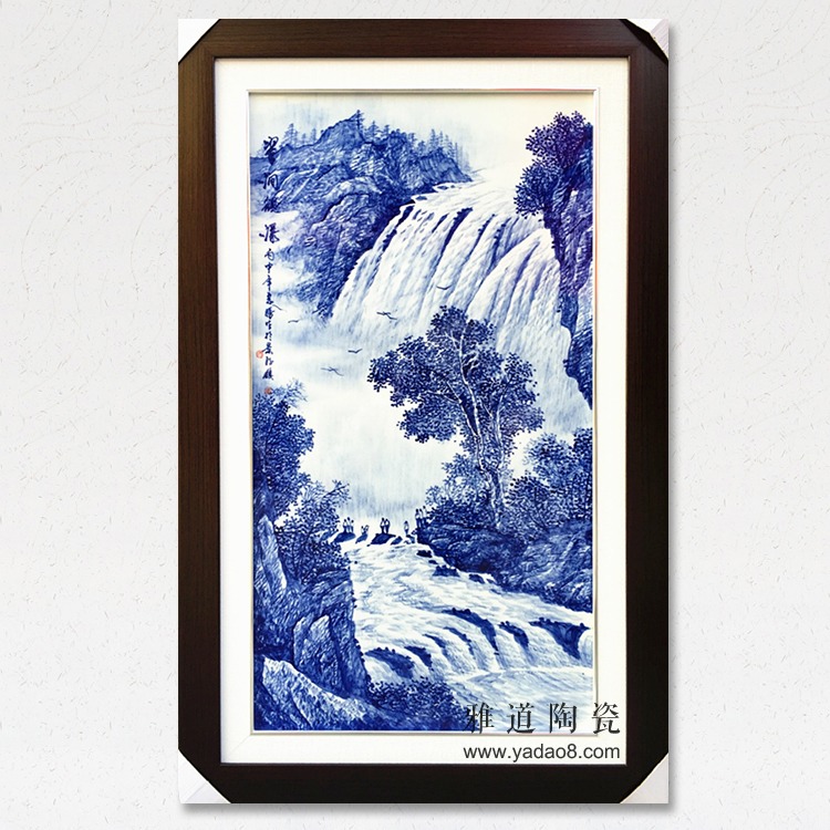景德镇青花山水瓷板画观瀑图实拍图