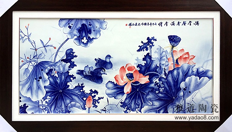 景德镇陶瓷青花瓷板画手绘鸳鸯实拍图