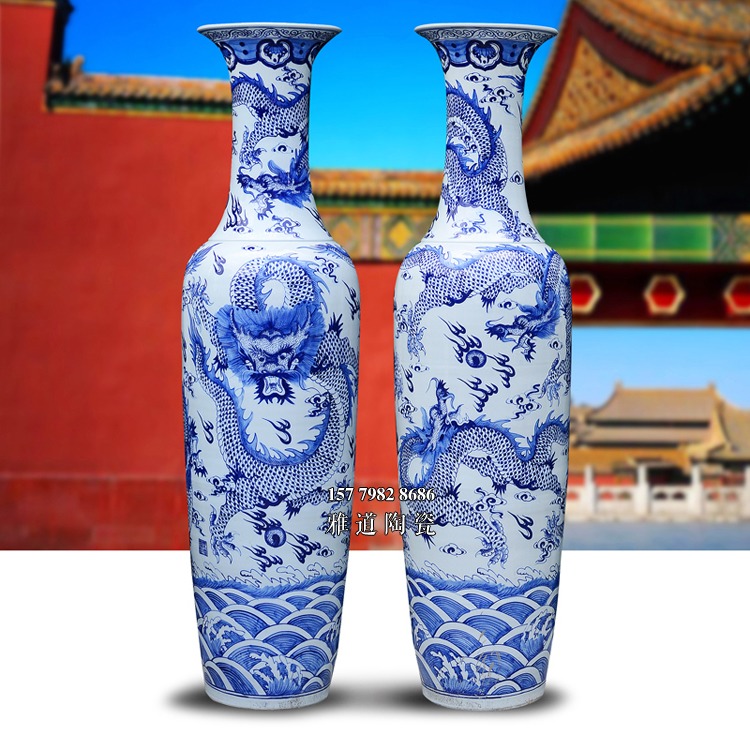 景德镇手绘龙纹1米8至3米青花瓷大花瓶