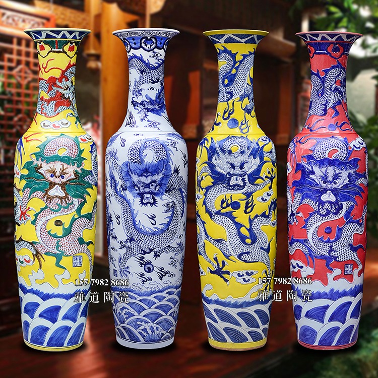 景德镇陶瓷高档手工雕刻龙纹大花瓶