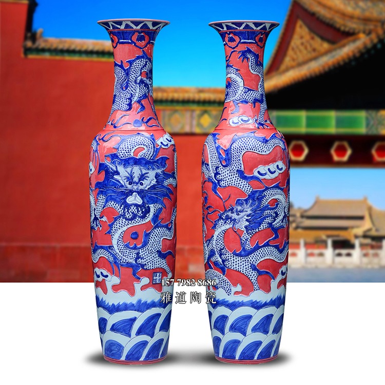 景德镇陶瓷高档手工雕刻龙纹大花瓶细节图