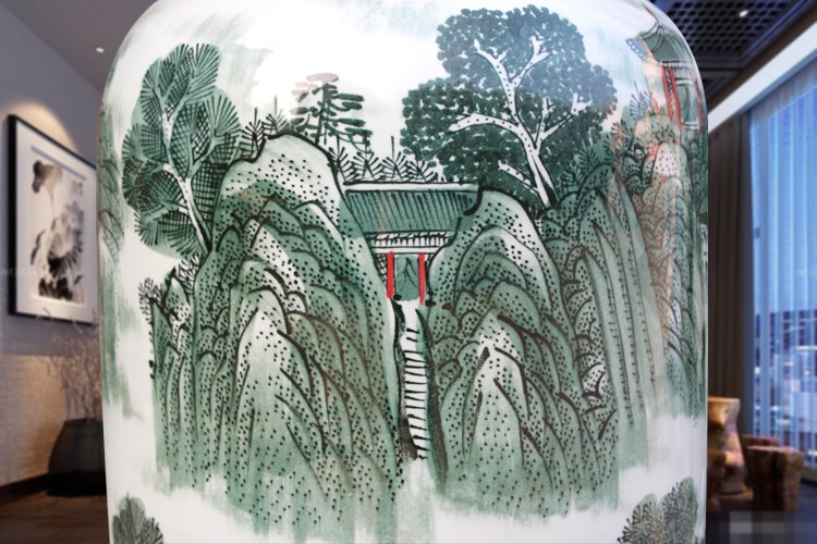 景德镇陶瓷手绘迎客松工艺品大花瓶细节图