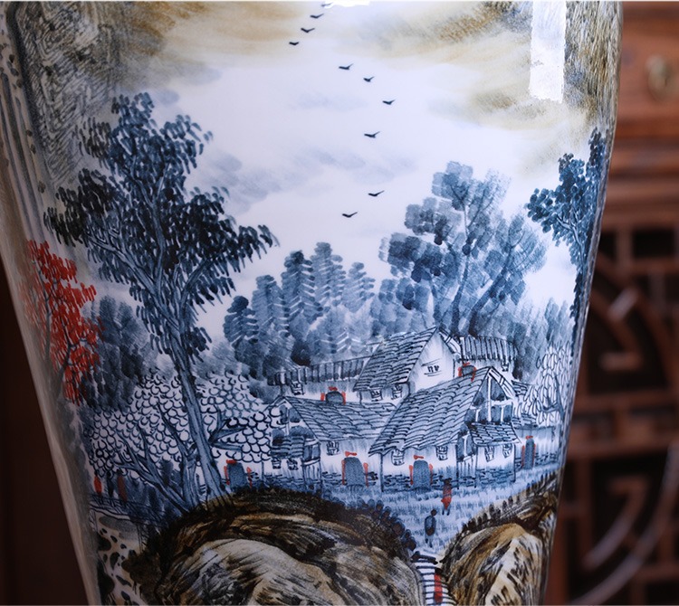 景德镇名家手绘山水陶瓷大花瓶摆件细节图