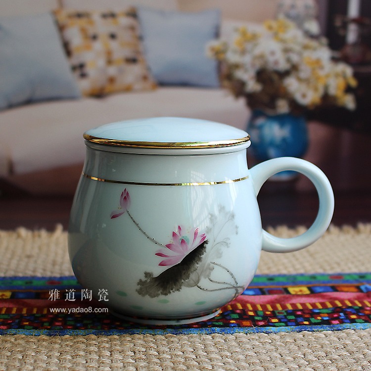 青瓷滤网三件套创意茶杯