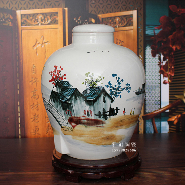 10-50斤景德镇陶瓷酒坛手绘乡情