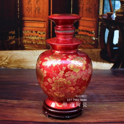 10斤水晶釉花开富贵陶瓷酒坛（红蓝两色）