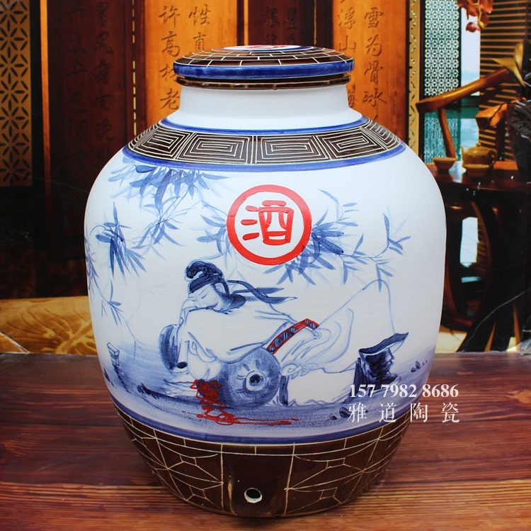 100斤陶瓷酒坛手绘李白醉酒图