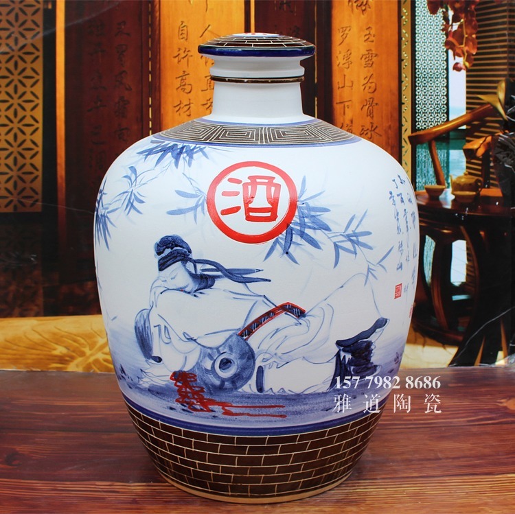 100斤陶瓷酒坛手绘李白醉酒图