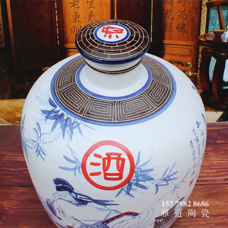 100斤陶瓷酒坛手绘李白醉酒图