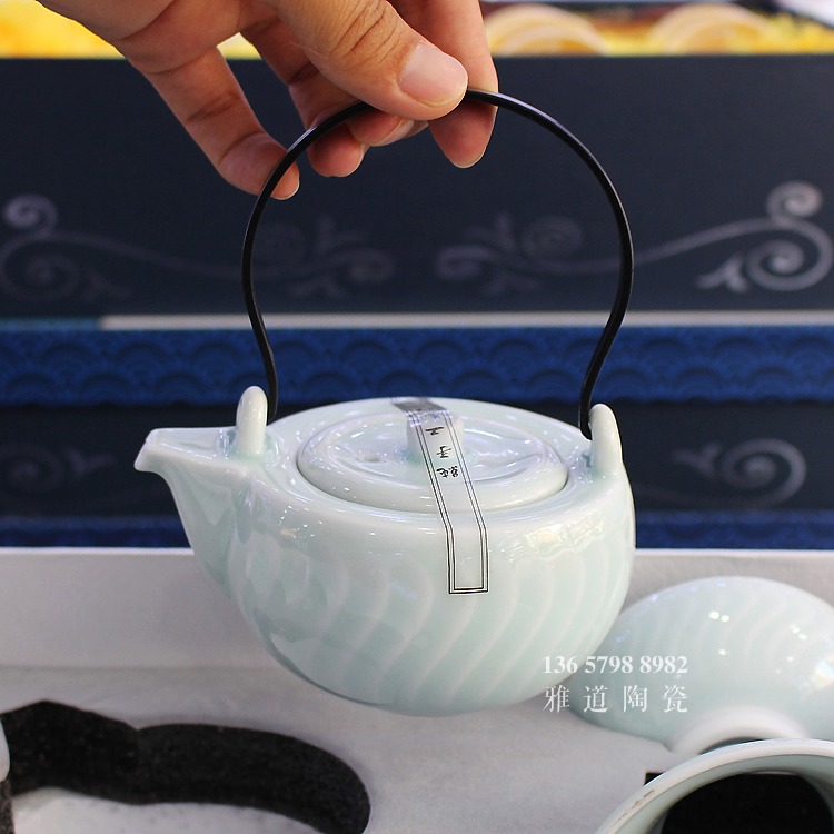 景德镇10头盖碗青釉功夫茶具套装-茶壶 景德镇10头盖碗青釉功夫茶具套装-茶壶