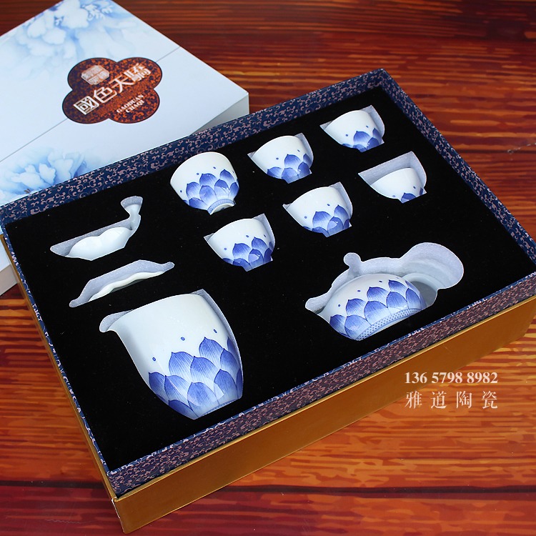 景德镇青花瓷茶具套装莲花功夫茶具