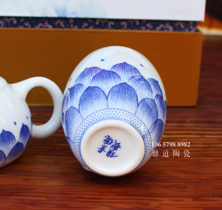 景德镇青花瓷茶具套装莲花功夫茶具