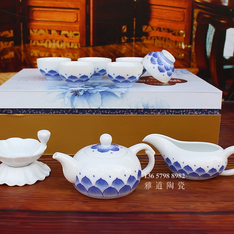 景德镇青花瓷茶具套装莲花功夫茶具