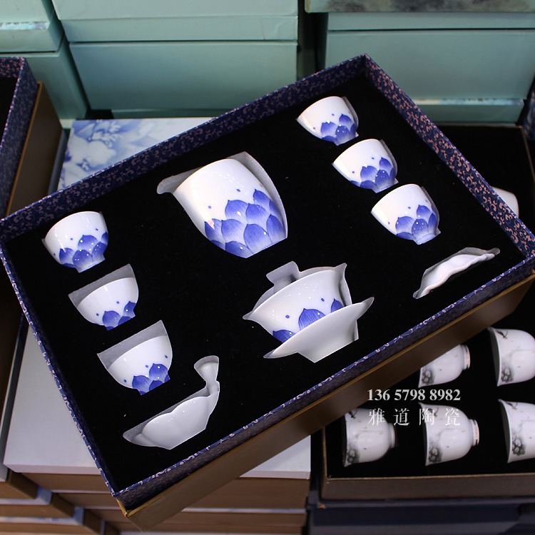 景德镇青花瓷茶具套装莲花功夫茶具