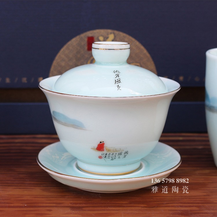 10头景德镇家用陶瓷盖碗功夫茶具-盖碗背面