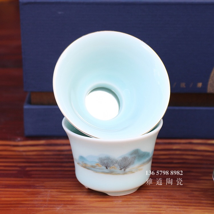 10头景德镇家用陶瓷盖碗功夫茶具-茶漏
