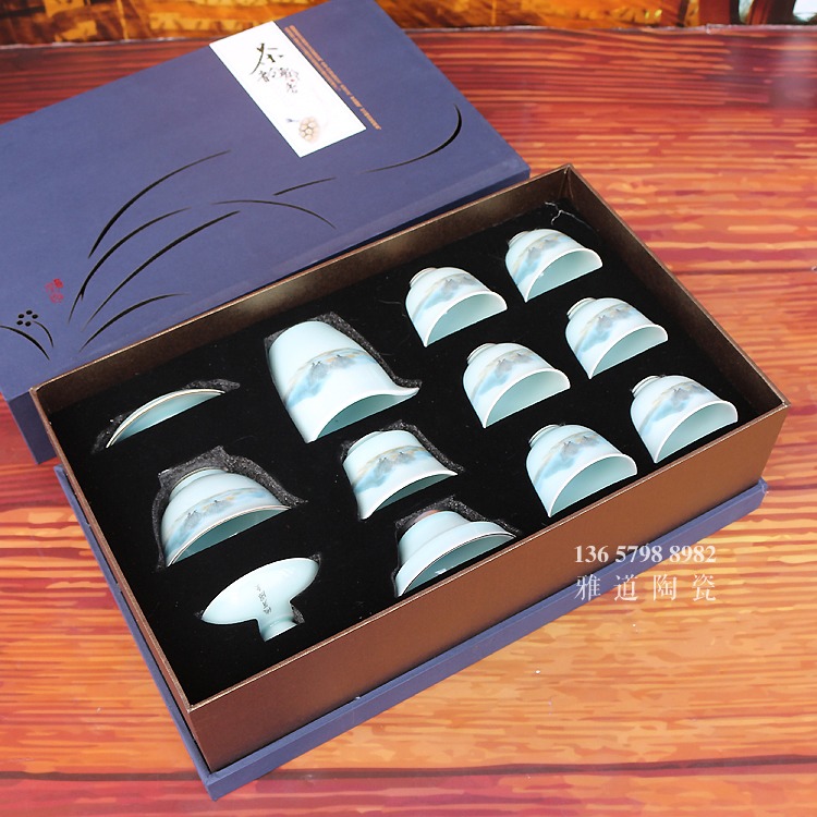 10头景德镇家用陶瓷盖碗功夫茶具