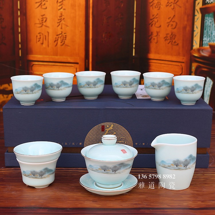 10头景德镇家用陶瓷盖碗功夫茶具