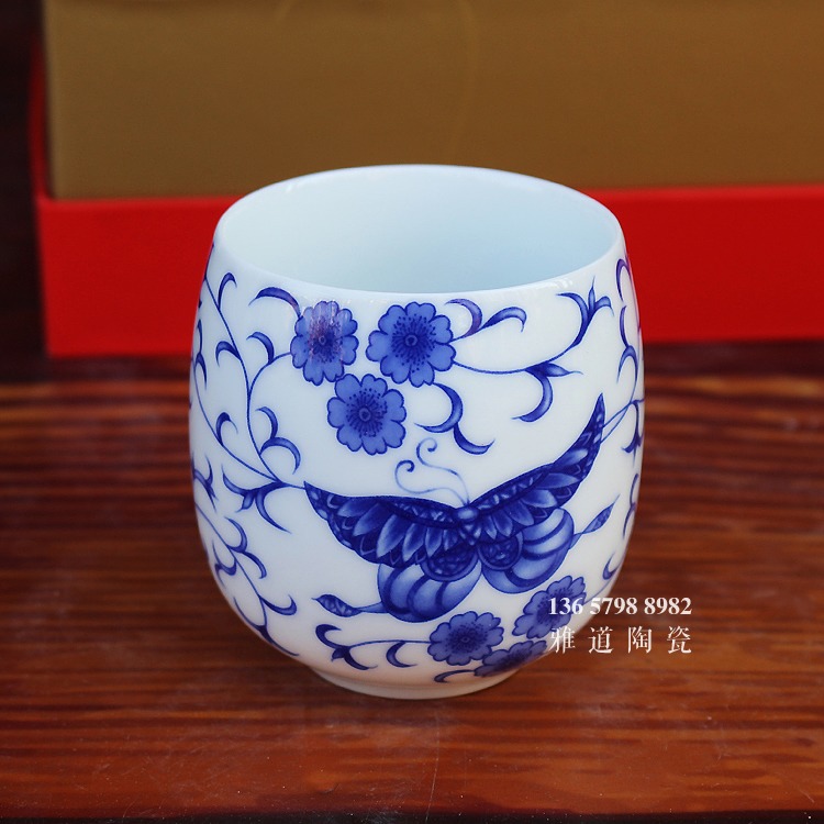 景德镇髙白家用提梁壶青花茶具套装-杯子背面