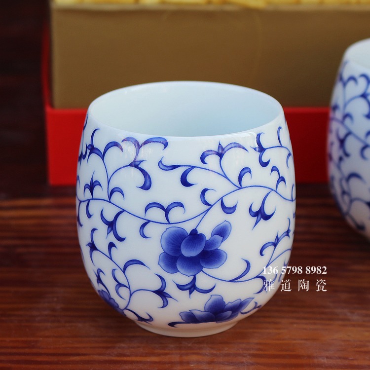 景德镇髙白家用提梁壶青花茶具套装-杯子