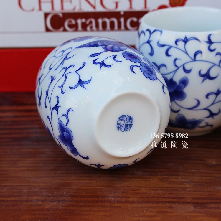 景德镇髙白家用提梁壶青花茶具套装-底款