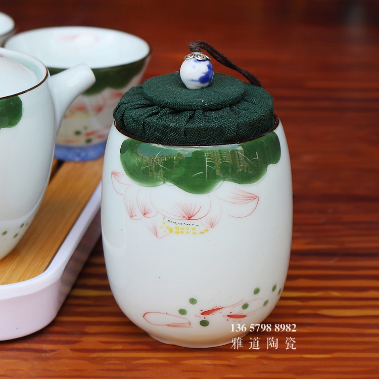 手绘陶瓷户外车载便携式旅行功夫茶具-茶叶罐