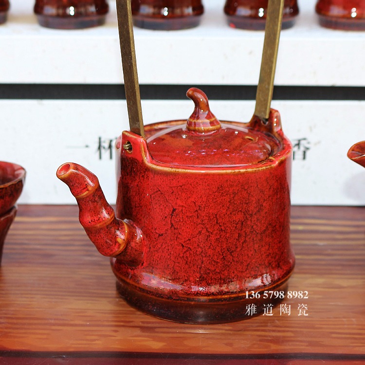 景德镇高温颜色釉窑变陶瓷功夫茶具套装-茶壶