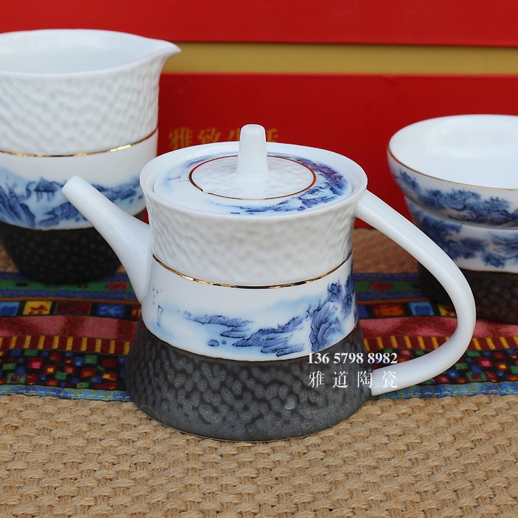 景德镇青花瓷斗笠杯功夫茶具套装批发-茶壶