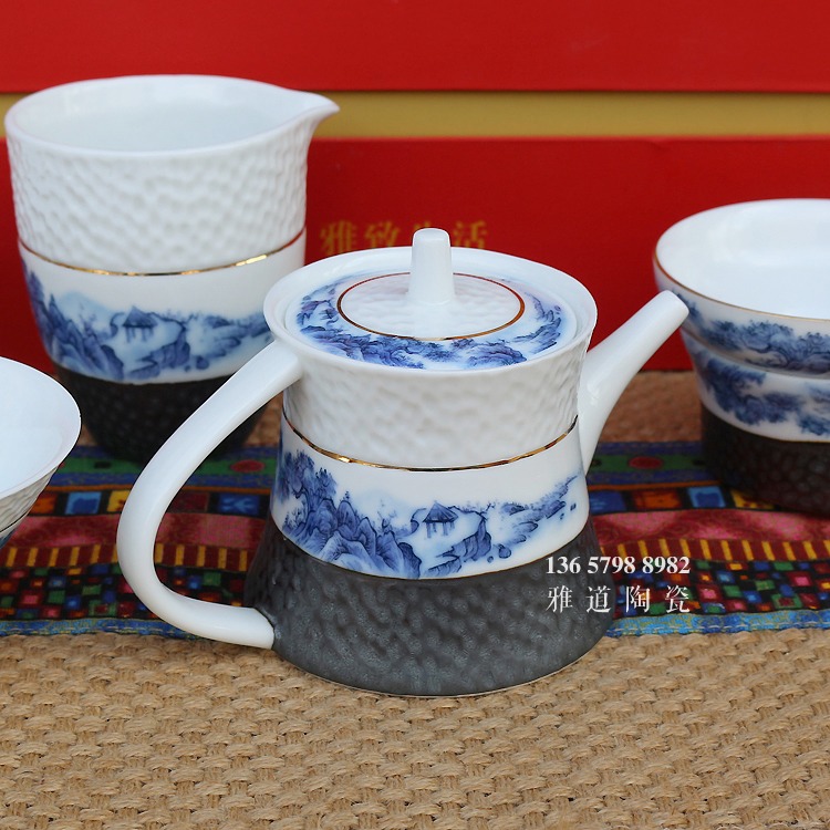 景德镇青花瓷斗笠杯功夫茶具套装批发-茶壶