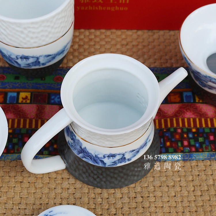 景德镇青花瓷斗笠杯功夫茶具套装批发-茶壶
