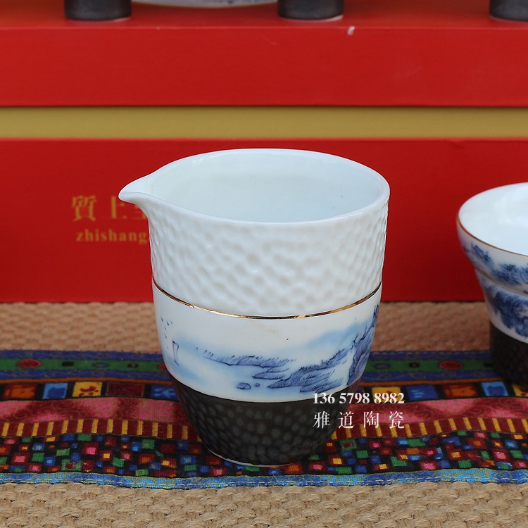 景德镇青花瓷斗笠杯功夫茶具套装批发-公道杯