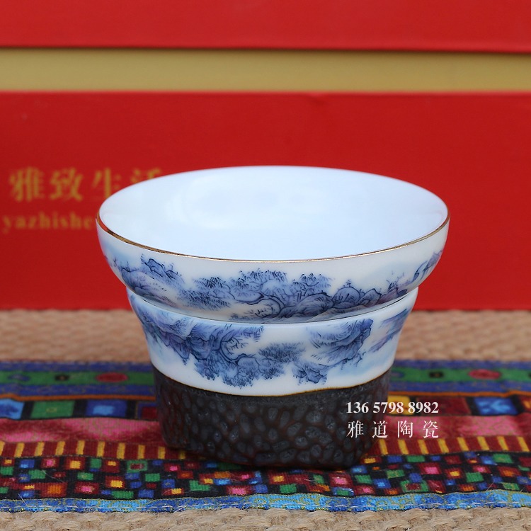 景德镇青花瓷斗笠杯功夫茶具套装批发-茶漏