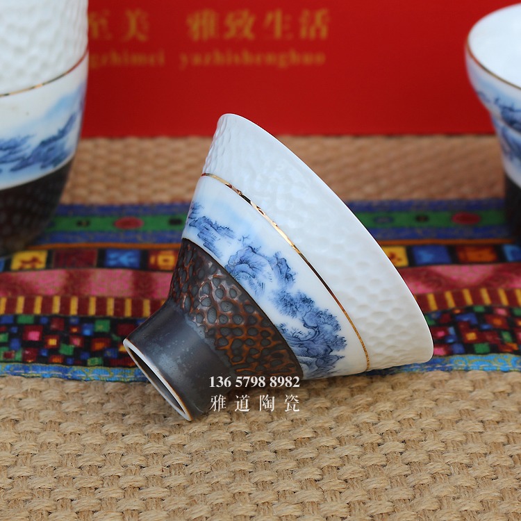 景德镇青花瓷斗笠杯功夫茶具套装批发-茶杯