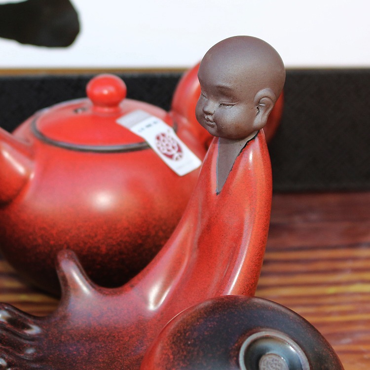 10头红色颜色釉整套功夫茶具套装-茶漏