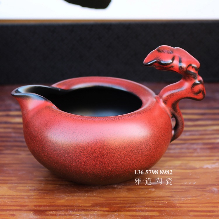 10头红色颜色釉整套功夫茶具套装-公道杯