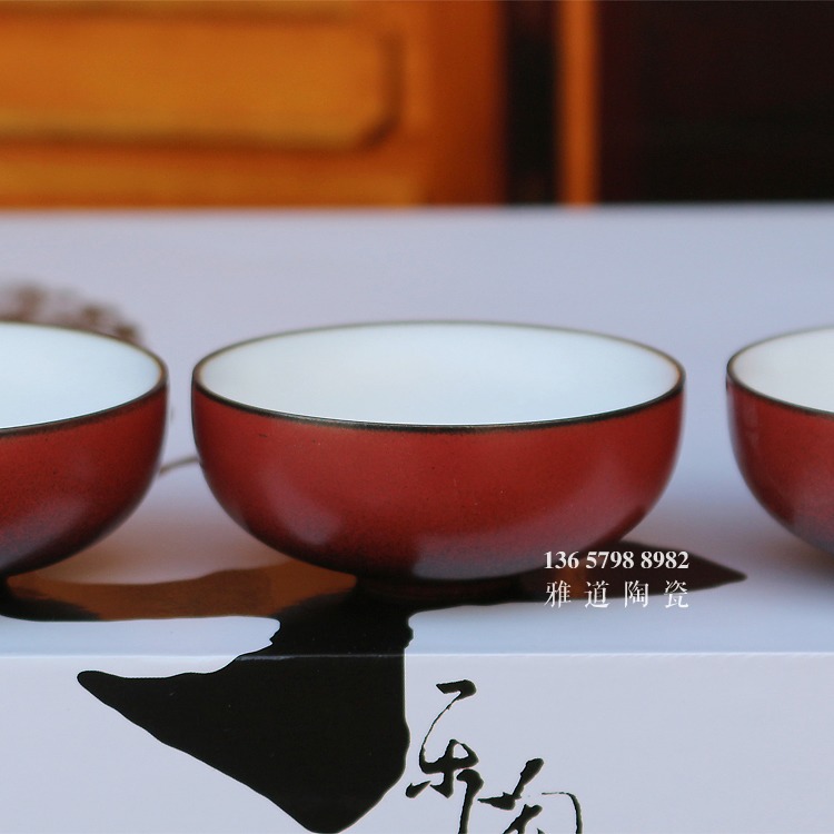 10头红色颜色釉整套功夫茶具套装-杯子