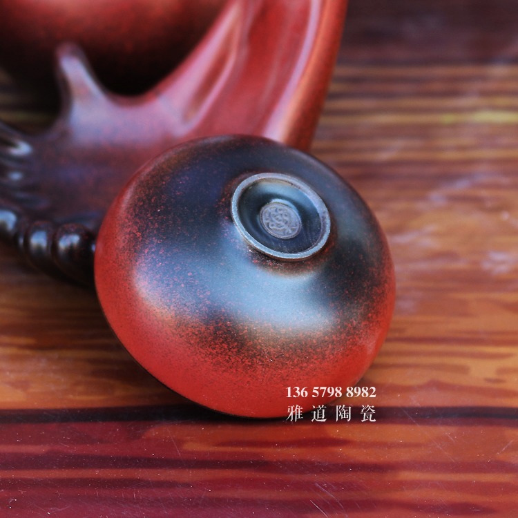 10头红色颜色釉整套功夫茶具套装-杯子