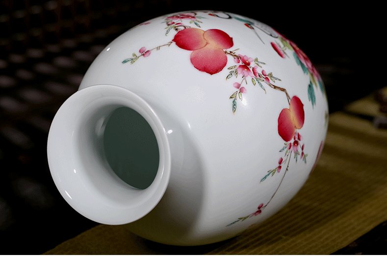 景德镇名家手绘陶瓷花瓶富贵长寿-口弦