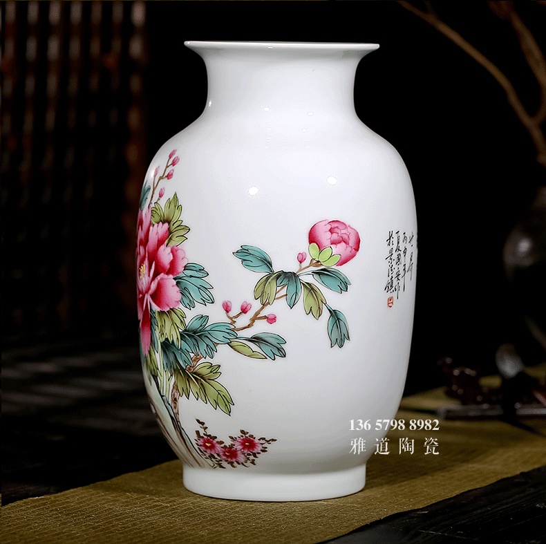 名家夏国安手绘客厅陶瓷花瓶鸟语花香-侧面