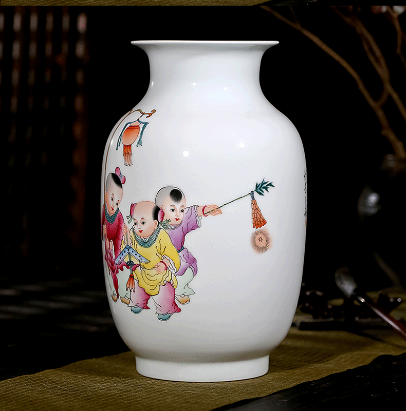 景德镇名家手绘艺术陶瓷花瓶五子登科-侧面