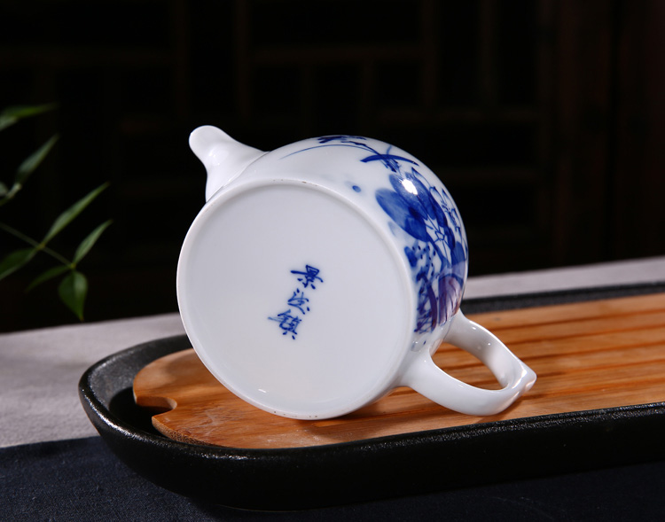 景德镇手绘青花瓷茶具套装写意荷花