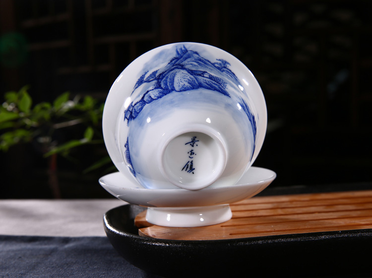 景德镇手绘山水青花陶瓷茶具套装批发