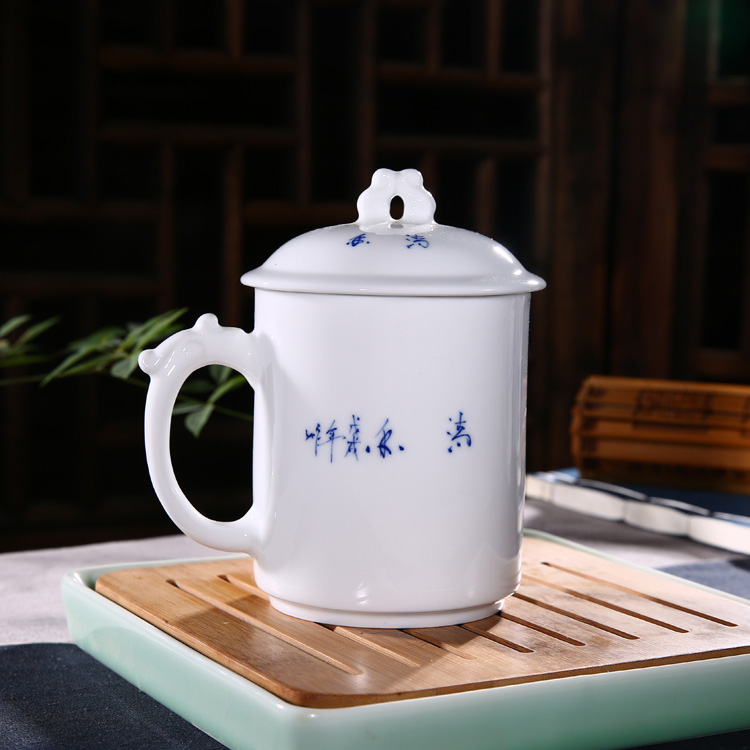 景德镇手绘青花瓷陶瓷茶杯-兰花