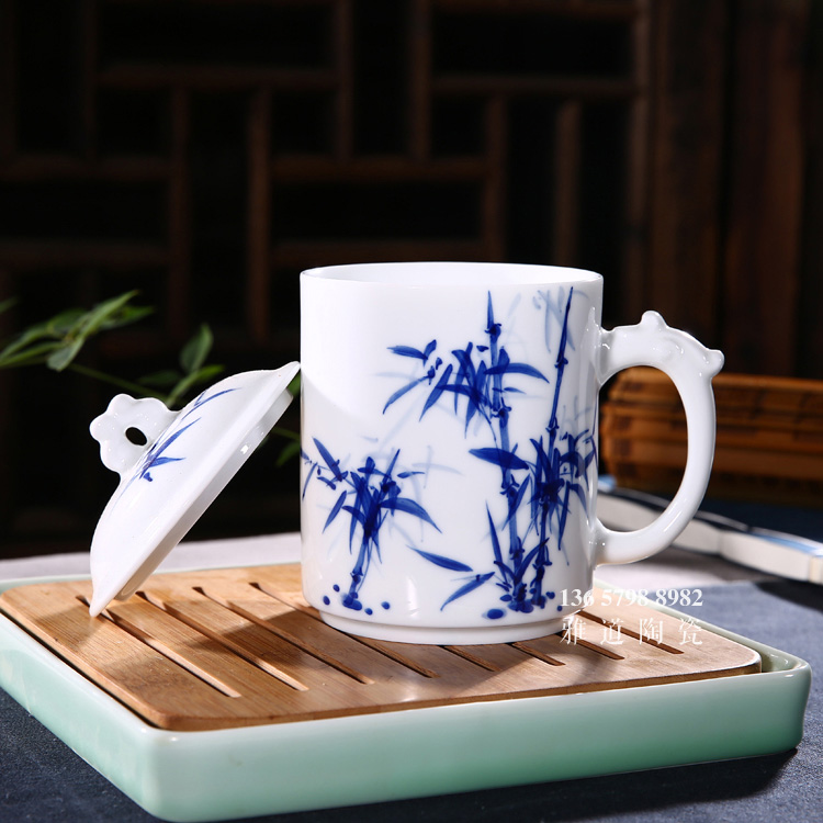 景德镇手绘青花瓷陶瓷茶杯-竹子