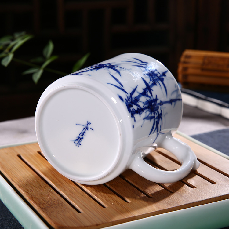 景德镇手绘青花瓷陶瓷茶杯-竹子