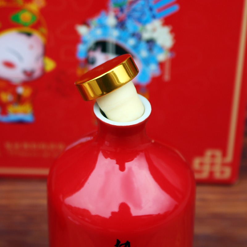 景德镇1斤红色婚庆陶瓷酒瓶6瓶装