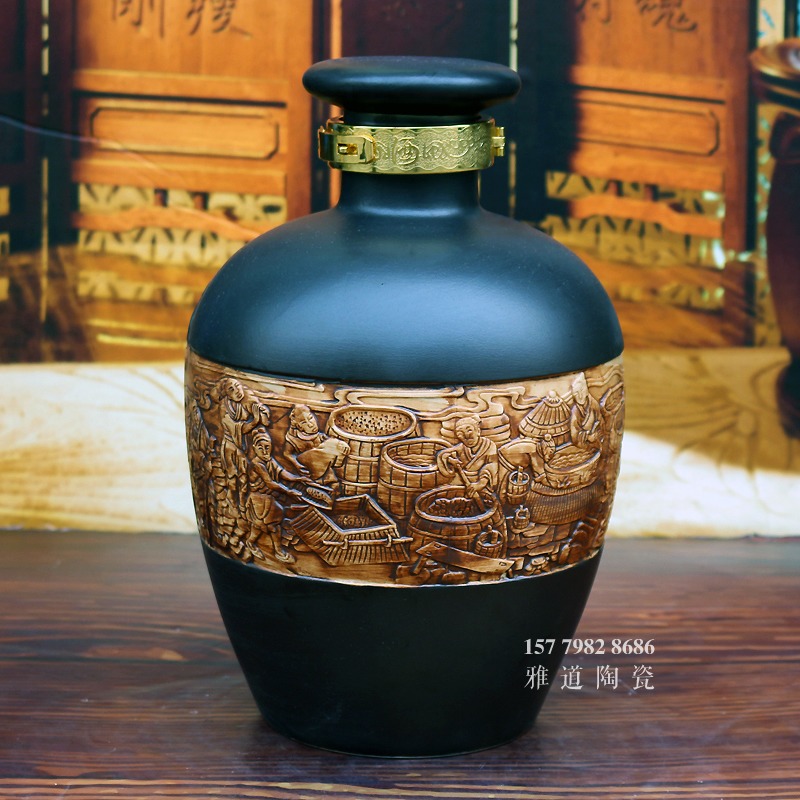 景德镇5斤10斤雕刻酿酒图陶瓷酒坛