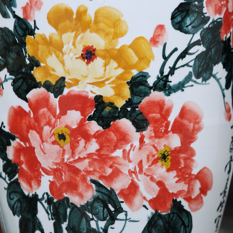 景德镇手绘双面陶瓷落地客厅大花瓶