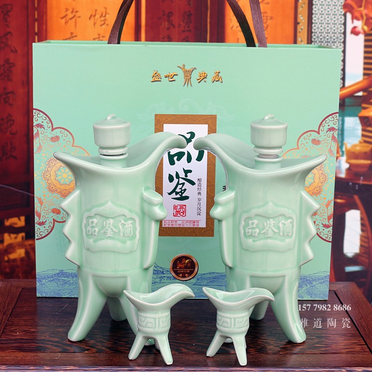 1.5斤青釉陶瓷酒坛品鉴酒批发- 雅道陶瓷网