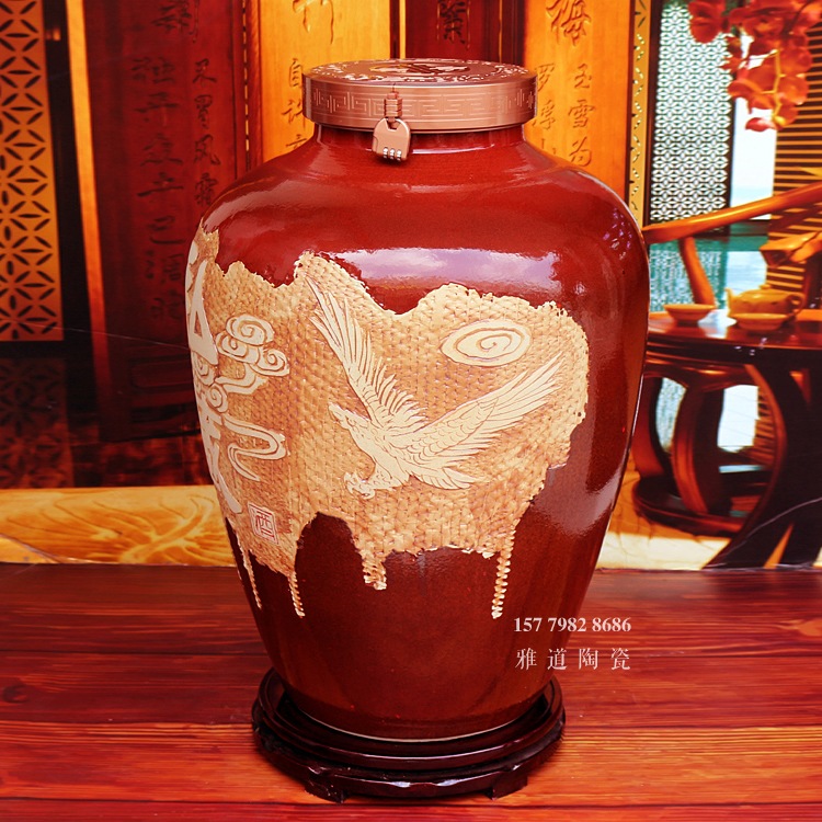 景德镇高档密封雕刻100斤酒坛子